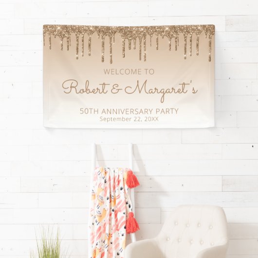 Glam Gold Glitter Drip 50ste Jubileum Partij Spandoek (Insitu)