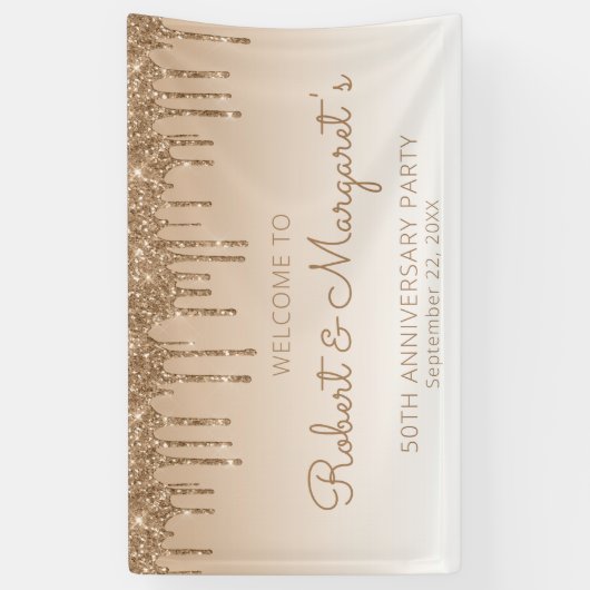Glam Gold Glitter Drip 50ste Jubileum Partij Spandoek (Verticaal)