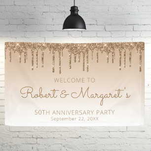 Glam Gold Glitter Drip 50ste Jubileum Partij Spandoek