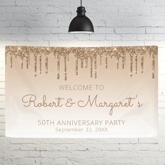 Glam Gold Glitter Drip 50ste Jubileum Partij Spandoek