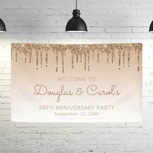 Glam Gold Glitter Drip 50th Anniversary Party Spandoek