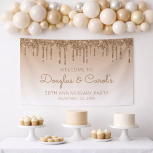 Glam Gold Glitter Drip 50th jubileumfeest Spandoek