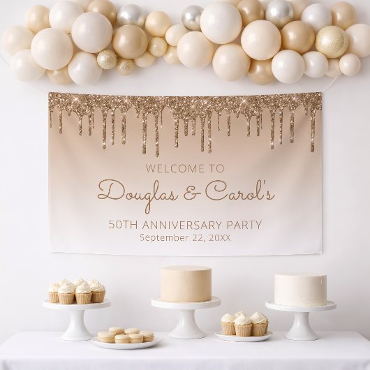 Glam Gold Glitter Drip 50th jubileumfeest Spandoek