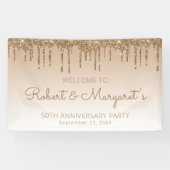 Glam Gold Glitter Drip 50th verjaardagsfeestje Spandoek (Horizontaal)