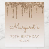 Glam Gold Glitter Drip 70e verjaardag Wijn Etiket (Enkel label)
