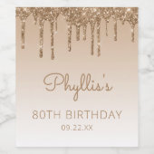 Glam Gold Glitter Drip 80e verjaardag Wijn Etiket (Enkel label)