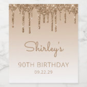 Glam Gold Glitter Drip 90e verjaardag Wijn Etiket (Enkel label)