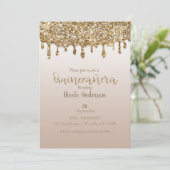 Glam Gold Glitter Drip Quinceañera 15 Verjaardag Kaart (Staand voorkant)