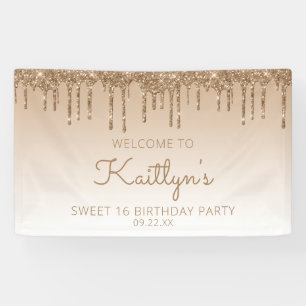Glam Gold Glitter Drip Sweet 16 Party Spandoek