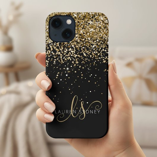 Glam Gold Glitter Elegant Monogram iPhone Hoesje