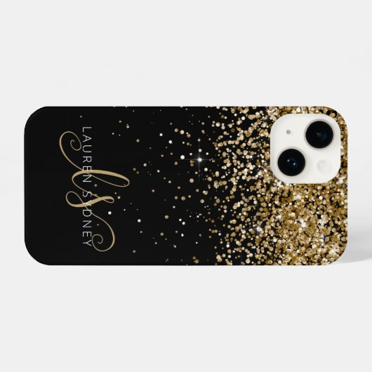 Glam Gold Glitter Elegant Monogram iPhone Hoesje (Achterkant horizontaal)