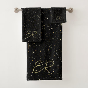 Glam gold glitter en sparkles op zwart afbeelding bad handdoek