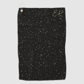 Glam gold glitter en sparkles op zwart afbeelding golfhanddoek (Voorkant)