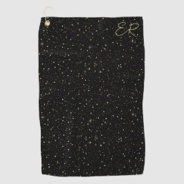 Glam gold glitter en sparkles op zwart afbeelding golfhanddoek