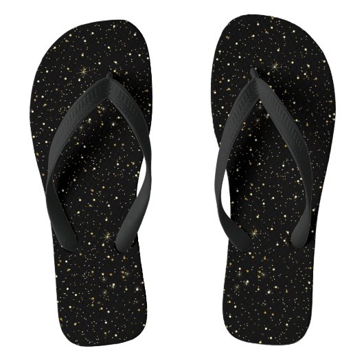 Glam gold glitter en sparkles op zwart afbeelding teenslippers (Voetbed)