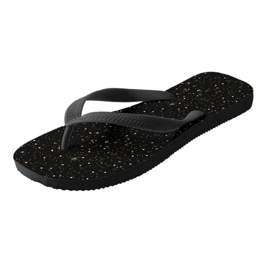 Glam gold glitter en sparkles op zwart afbeelding teenslippers (Schuin)