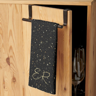 Glam gold glitter en sparkles op zwart afbeelding theedoek