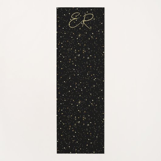 Glam gold glitter en sparkles op zwart afbeelding yogamat (Voorkant)