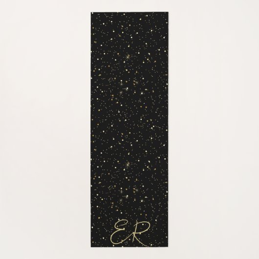 Glam gold glitter en sparkles op zwart afbeelding yogamat (Achterkant)