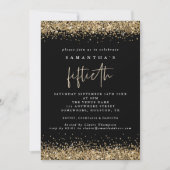 Glam Gold Glitter Fiftieth Party Black Kaart (Voorkant)