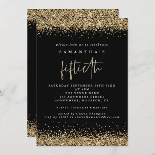 Glam Gold Glitter Fiftieth Party Black Kaart