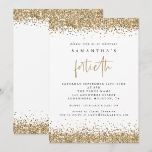 Glam Gold Glitter Fortieth Party Kaart