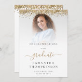 Glam Gold Glitter Foto 2024 Afstuderen Aankondiging (Voorkant / Achterkant)