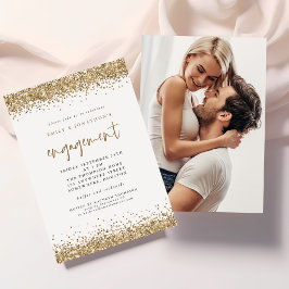 Glam Gold Glitter Foto Verloving Uitnodiging