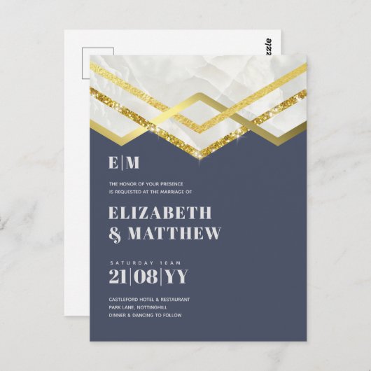 Glam Gold Glitter Girly Wedding Noite Deco Design Briefkaart (Voorkant / Achterkant)