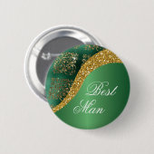 Glam Gold Glitter Green Metallic Beste Man Ronde Button 5,7 Cm (Voorkant /achterkant)