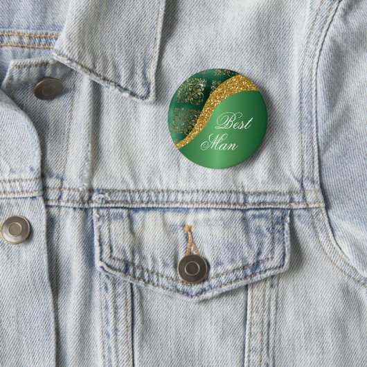 Glam Gold Glitter Green Metallic Beste Man Ronde Button 5,7 Cm (In situ)