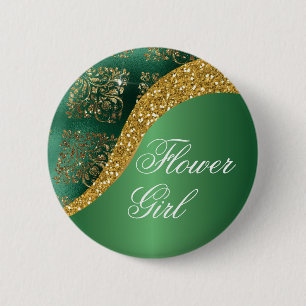 Glam Gold Glitter Green Metallic Bloemenmeisje Ronde Button 5,7 Cm