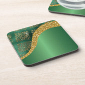 Glam Gold Glitter Green Metallic Feestelijk Bier Onderzetter (Linkerzijde)