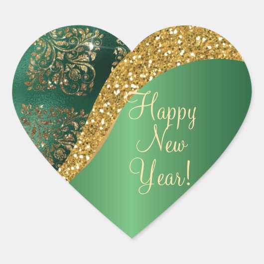 Glam Gold Glitter Green Metallic Feestelijk Hart Sticker (Voorkant)