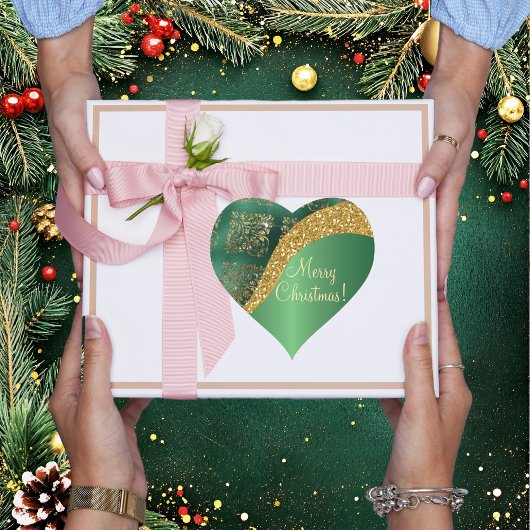 Glam Gold Glitter Green Metallic Feestelijk Hart Sticker