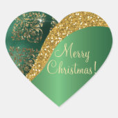 Glam Gold Glitter Green Metallic Feestelijk Hart Sticker (Voorkant)