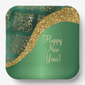 Glam Gold Glitter Green Metallic Feestelijk Papieren Bordje (Voorkant)