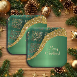 Glam Gold Glitter Green Metallic Feestelijk Papieren Bordje