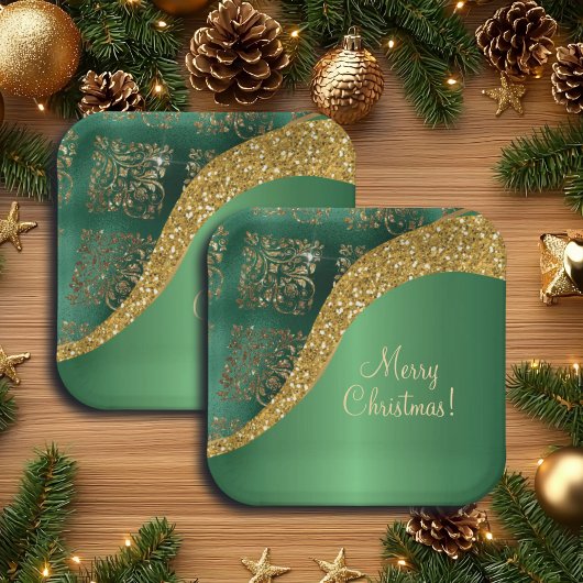Glam Gold Glitter Green Metallic Feestelijk Papieren Bordje