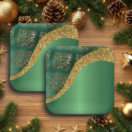 Glam Gold Glitter Green Metallic Feestelijk Papieren Bordje