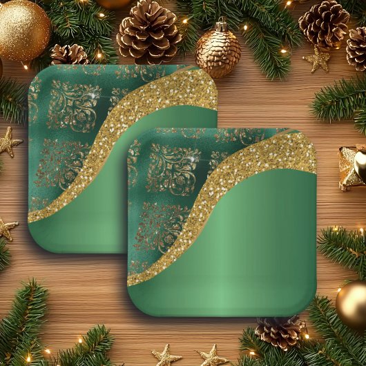 Glam Gold Glitter Green Metallic Feestelijk Papieren Bordje