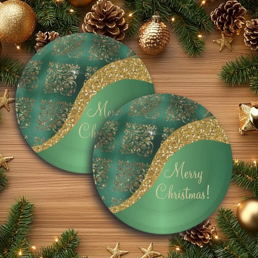 Glam Gold Glitter Green Metallic Feestelijk Papieren Bordje