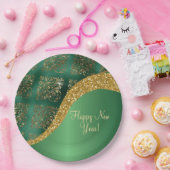 Glam Gold Glitter Green Metallic Feestelijk Papieren Bordje (Feest)