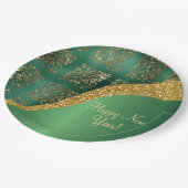 Glam Gold Glitter Green Metallic Feestelijk Papieren Bordje (Gekanteld)