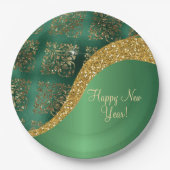 Glam Gold Glitter Green Metallic Feestelijk Papieren Bordje (Voorkant)