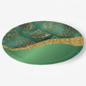 Glam Gold Glitter Green Metallic Feestelijk Papieren Bordje (Gekanteld)
