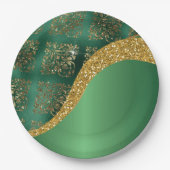 Glam Gold Glitter Green Metallic Feestelijk Papieren Bordje (Voorkant)