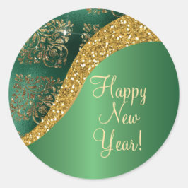 Glam Gold Glitter Green Metallic Feestelijk Ronde Sticker