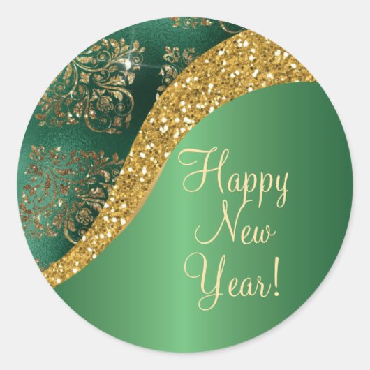 Glam Gold Glitter Green Metallic Feestelijk Ronde Sticker (Voorkant)