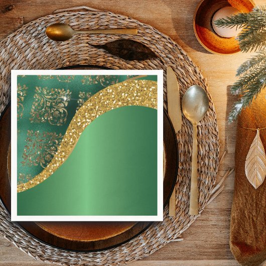 Glam Gold Glitter Green Metallic Feestelijk Servet